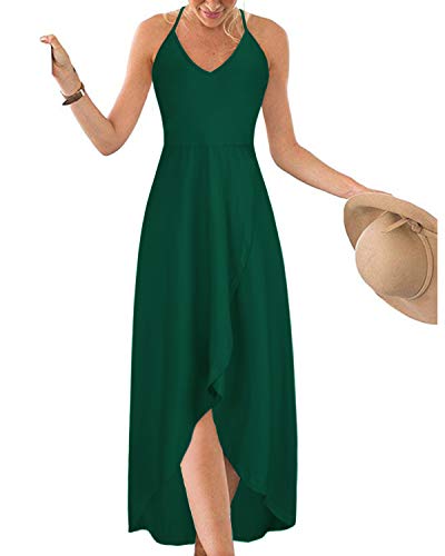 KILIG Sommerkleid Damen Spaghettiträger Kleid Vokuhila Maxikleider Damen Sommer V-Ausschnitt Freizeitkleid Grün von KILIG