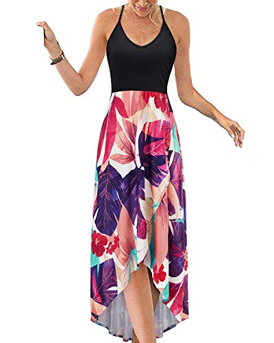 KILIG Sommerkleid Damen Spaghettiträger Kleid Vokuhila Maxikleider Damen Sommer V-Ausschnitt Freizeitkleid Floral-z02 von KILIG