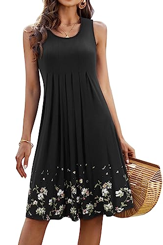 KILIG Sommerkleid Damen Strandkleid Midi Ärmellose Kleid Sommer Leicht Blumenkleid Freizeitkleid (Black,XL) von KILIG