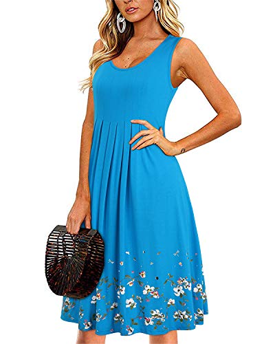 KILIG Sommerkleid Damen Strandkleid Midi Ärmellose Kleid Sommer Leicht Blumenkleid Freizeitkleid (Blue,S) von KILIG