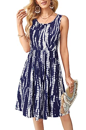 KILIG Sommerkleid Damen Strandkleid Midi Ärmellose Kleid Sommer Leicht Blumenkleid Freizeitkleid (Floral 25,M) von KILIG