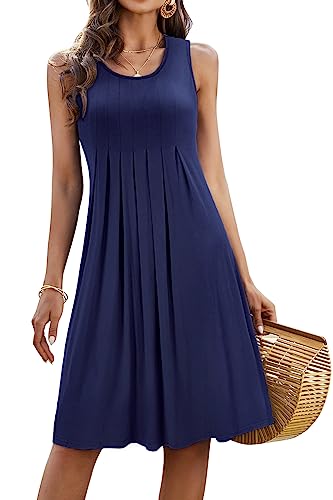 KILIG Sommerkleid Damen Strandkleid Midi Ärmellose Kleid Sommer Leicht Blumenkleid Freizeitkleid (Navy,S) von KILIG