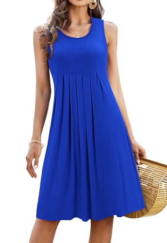 KILIG Sommerkleid Damen Strandkleid Midi Ärmellose Kleid Sommer Leicht Blumenkleid Freizeitkleid (Royal Blue,L) von KILIG