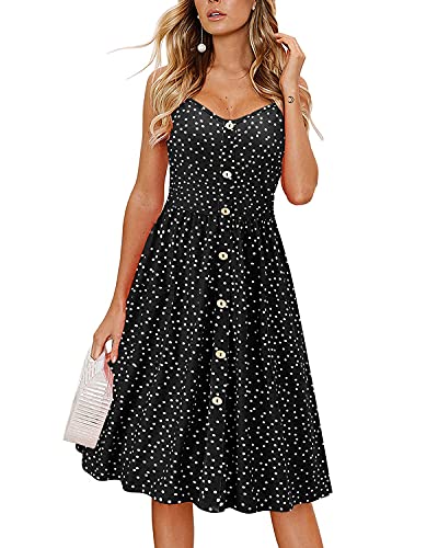 KILIG Sommerkleid Damen Knielang Ärmellos/Langarm Kleid Sommer Spaghettiträger Kleider Freizeitkleider mit Taschen von KILIG