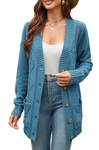 KILIG Strickjacke Damen Lang Grobstrick Cardigan Warm Winter Strickmantel Casual Sweater mit Taschen von KILIG