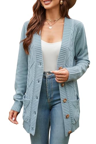 KILIG Strickjacke Damen Lang Grobstrick Cardigan Warm Winter Strickmantel Casual Sweater mit Taschen von KILIG