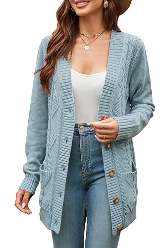 KILIG Strickjacke Damen Lang Grobstrick Cardigan Warm Winter Strickmantel Casual Sweater mit Taschen von KILIG