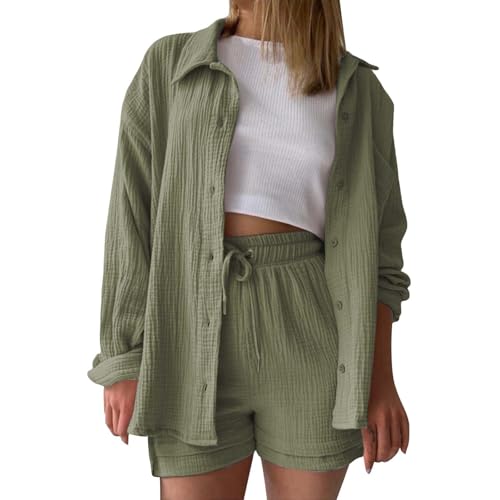 2 teiler Damen Sommer, musselin Bluse Damen leinen Shirt Zweiteiler Outfits Set 2 teiler Kleidung Oversized Loungewear für Clothes Pyjama elegant Summer Two Piece Kleid Suits 2 teiler Damen Sommer, musselin Bluse Damen leinen Shirt Zweiteiler Outfits Set 2 teiler Kleidung Oversized Loungewear für Clothes Pyjama elegant Summer Two Piece Kleid Suits von KILOXYEFRO