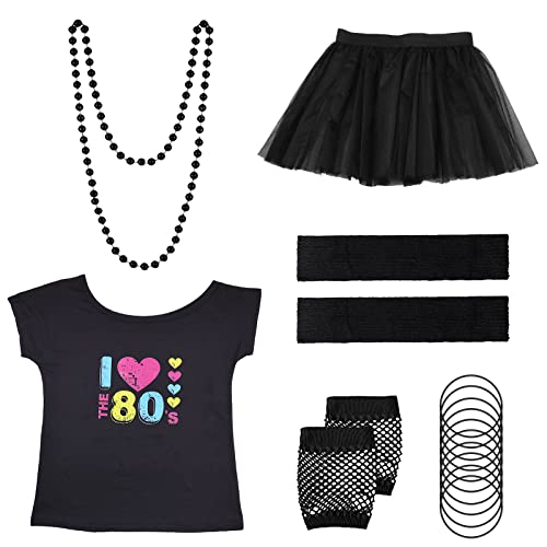 KINBOM 80er Jahre Kostüm Zubehör Set, 80er Jahre Party Outfits Party-T-Shirt Tutu-Rock Beinlinge 80er Zubehör Set für Kostümpartys im Retro-Stil (L) von KINBOM