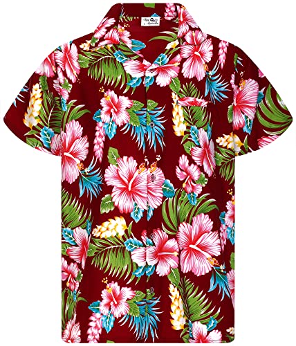 Hawaii-Hemd für Herren, flippig, lässig, Knopfleiste, kurzärmelig, Unisex, Blumen, Strand, Party, Flamingo, Blumen, Hibiskus-neues Design, kastanienbraun, 3X-Groß von King Kameha