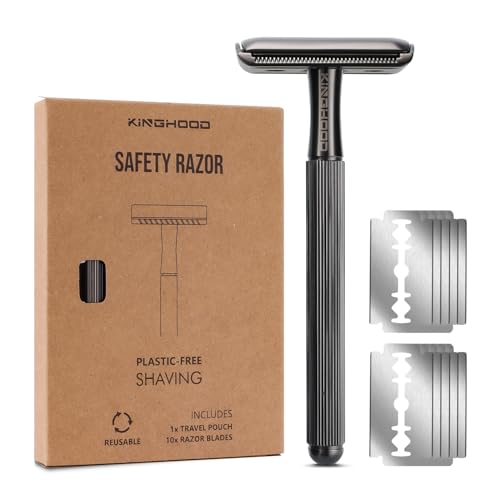 Rasierhobel Herren,Eco Rasierer Metall,Zero Waste Sicherheitsrasierer + 10 Rasierklingen,Safety Razor,Rasier Hobel Eisenhaltig von KINGHOOD