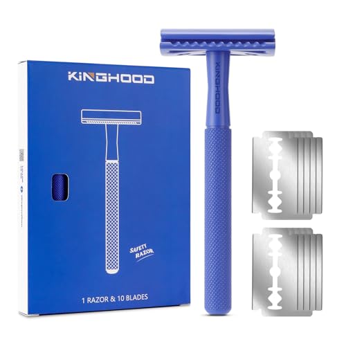 Rasierhobel Herren Damen, Eco Rasierer Metall + 10 Rasierklingen, Sicherheitsrasierer Safety Razor Marineblau von KINGHOOD