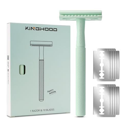 Rasierhobel Herren Damen, Eco Rasierer Metall + 10 Rasierklingen, Sicherheitsrasierer Safety Razor Grüner von KINGHOOD