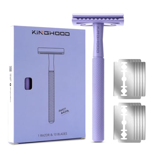 Rasierhobel Herren Damen, Eco Rasierer Metall + 10 Rasierklingen, Sicherheitsrasierer Safety Razor Farbe von KINGHOOD