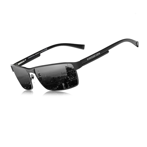 KINGSEVEN Mode Photochrome Sonnenbrille Männer Frauen Polarisierte Piloten-Sonnenbrille Quadratische Blendschutz-Fahrbrille UV400 (Schwarz Grau) von KINGSEVEN