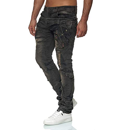 KINGZ Herren Designer Jeans Coole Rocker Jeans Regular Jeanshose 1497-1 Schwarz 32 von KINGZ