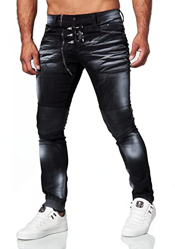 KINGZ Schrauben Herren Jeans Designer Jeans Freizeithose Slim-Fit Batik-Look 1521 Black W29/L34 von KINGZ