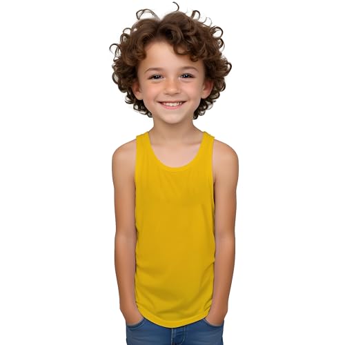 Ärmelloses T-Shirt mit breiten Trägern in verschiedenen Farben, aus Baumwolle, für Kinder, ärmellos, lässig und elegant, gelb, 4 Jahre Ärmelloses T-Shirt mit breiten Trägern in verschiedenen Farben, aus Baumwolle, für Kinder, ärmellos, lässig und elegant, gelb, 4 Jahre von KINKIES
