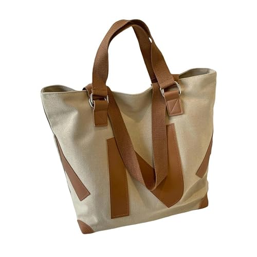 Canvas-Handtasche Lässige Große Kapazität Canvas Tasche Frauen Klasse Tote Bag In Student Schultertasche-Khaki2Color-31 * 33 * 17Cm von KINZE