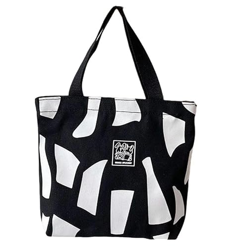 Canvas-Handtasche Tasche Mädchen Kleine Frische Lunch Bag Vielseitige Mädchen Handtasche Canvas Tasche-Schwarz-M von KINZE