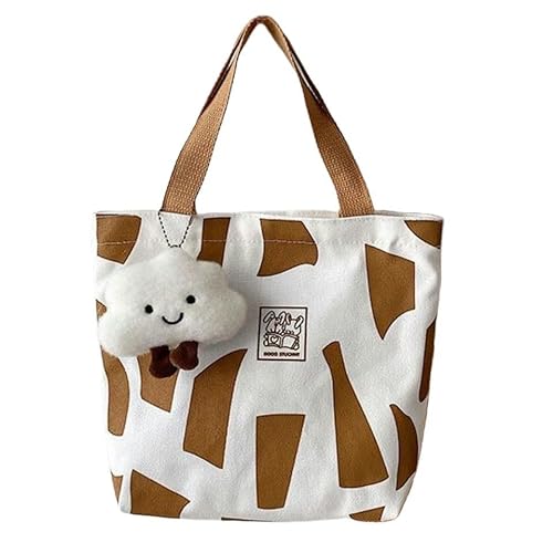 Canvas-Handtasche Tasche Mädchen Kleine Frische Lunch Bag Vielseitige Mädchen Handtasche Canvas Tasche-Weiß+Anhänger-M von KINZE