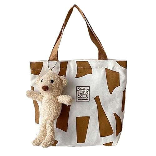 Canvas-Handtasche Tasche Mädchen Kleine Frische Lunch Bag Vielseitige Mädchen Handtasche Canvas Tasche-Weiß+Bär-S von KINZE