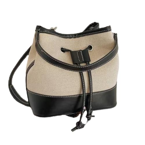 KINZE Canvas-Handtasche Leinwand Bucket Bag Kontrast Farbe Frauen Handtasche Einfache Kordelschnur Schulter Crossbody Trendy Bag-Schwarz von KINZE