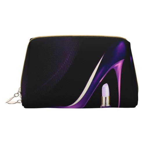 Basketball-/Sport-Make-up-Tasche für Reisen, Leder-Kosmetiktasche, tragbare Kulturbeutel, Organizer für Damen/Herren, Elegante lila High Heels mit Lippenstift, Einheitsgröße von KIROJA