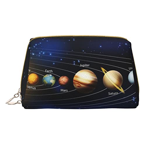 Bunte Make-up-Tasche mit Schmetterlings-Motiv, Leder, Kosmetiktasche, tragbar, Kulturbeutel, Organizer für Damen/Herren, Solarsystem, Einheitsgröße von KIROJA