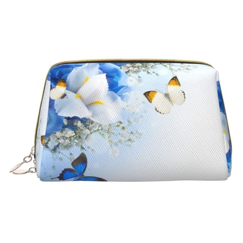 Handabdruck-Make-up-Tasche für Reisen, Leder-Kosmetiktasche, tragbare Kulturbeutel, Organizer für Damen/Herren, Blumen und Schmetterling, Einheitsgröße von KIROJA