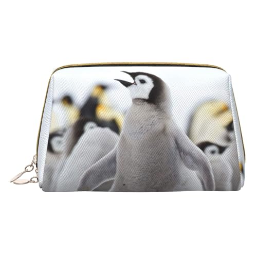 Handabdruck-Make-up-Tasche für Reisen, Leder-Kosmetiktasche, tragbare Kulturbeutel, Organizer für Damen/Herren, Niedliches Pinguin-Tiermuster, Einheitsgröße von KIROJA