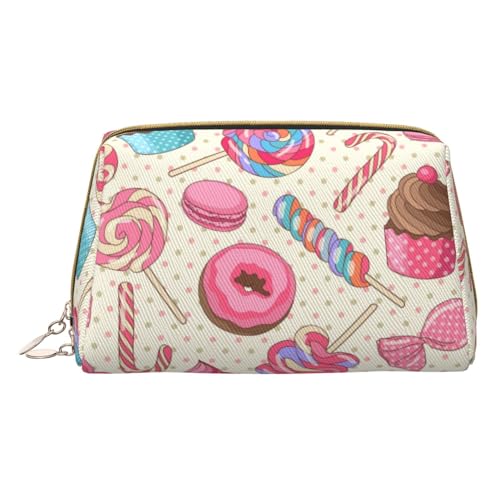 Happy Campers Make-up-Tasche für Reisen, Leder, Kosmetiktasche, tragbare Kulturbeutel, Organizer für Damen/Herren, Süßer Lollipop-Cupcake-Donut, Einheitsgröße von KIROJA