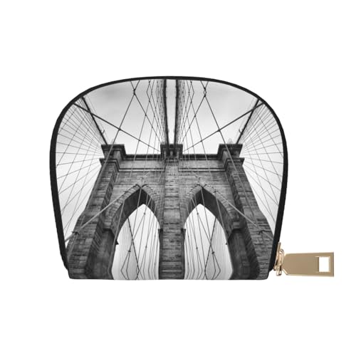 KIROJA Brooklyn Bridge Leder-Kartenfächer, Kreditkartenetui, kleines Kartenetui mit Reißverschluss für Damen/Herren, Akkordeon-Kartenetui, Brooklyn Bridge, Einheitsgröße von KIROJA