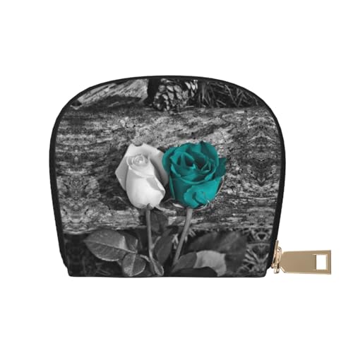 KIROJA Gothic Black Roses Leather Card Slots Credit Card Holder Small Card Case with Zipper for Women/Men,Accordeon Card Bag, Blaugrüne Rose, Einheitsgröße von KIROJA