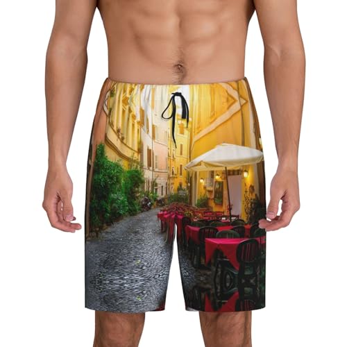 KIROJA Italienische Old Street Pyjama-Shorts für Herren, Loungehose, Herren-Schlafshorts mit Taschen, weiche Pyjamahose, Italian Old Street, 56 von KIROJA