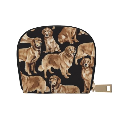 KIROJA Niedliches Tier-Fuchs Blume Leder Kartenfächer Kreditkartenetui Kleine Kartenetui mit Reißverschluss für Damen/Herren, Akkordeon-Karten-Tasche, Golden Retrievers, Einheitsgröße von KIROJA