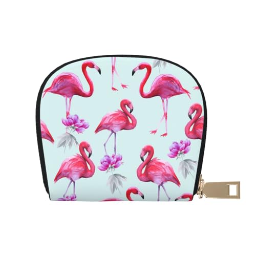 KIROJA Rosa Flamingos Leder Kartenfächer Kreditkartenetui Kleine Kartenetui mit Reißverschluss für Damen/Herren, Akkordeon-Kartenetui, Pink Flamingos, Einheitsgröße von KIROJA