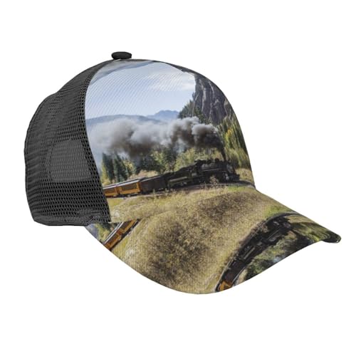 KIROJA Steam Lokomotive Train Baseball Cap Verstellbare Trucker Hat Mesh Baseball Cap Sonnenhut für Herren/Damen, Dampflokomotive Zug, One size von KIROJA