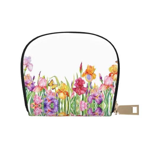 KIROJA Zen Design Schmetterling Leder Kartenfächer Kreditkartenetui Kleine Kartenetui mit Reißverschluss für Damen/Herren, Akkordeon-Kartenetui, Iris Blume Schmetterling, Einheitsgröße von KIROJA