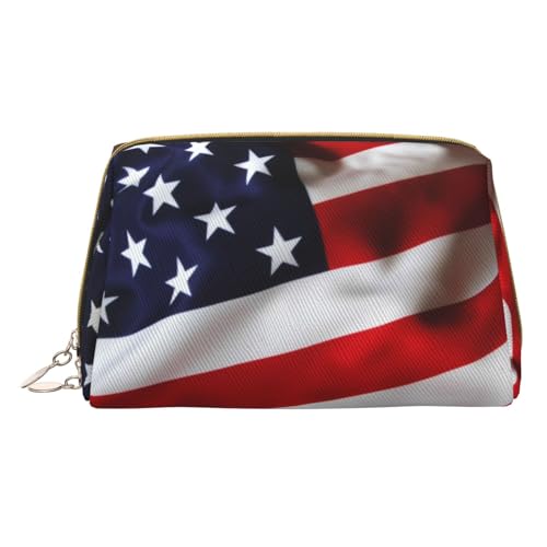 Kosmetiktasche aus Leder, Motiv: Marienkäfer, tragbar, für Damen/Herren, Rot, US-Flagge, Einheitsgröße von KIROJA