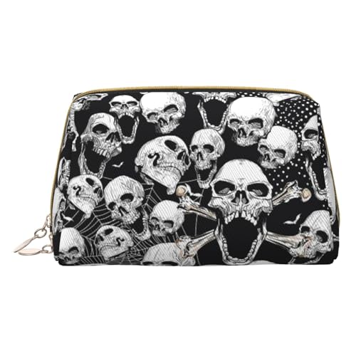 Kosmetiktasche aus Leder mit Kieselsteinen, tragbar, für Damen/Herren, Schwarz, Totenkopf Hintergrund, Einheitsgröße von KIROJA