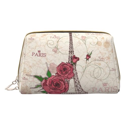 Kosmetiktasche aus Leder mit Sonnenblumen-Motiv, tragbar, Kulturbeutel, Organizer für Damen/Herren, Eiffelturm Rose Blume, Einheitsgröße von KIROJA