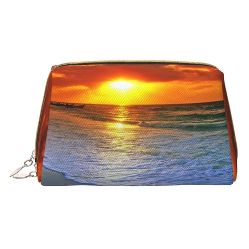 Kosmetiktasche aus Leder mit Sonnenuntergang am Strand mit Sonnenuntergang, tragbare Kosmetiktasche, Organizer für Damen/Herren, Strand mit Sonnenuntergang, Einheitsgröße von KIROJA