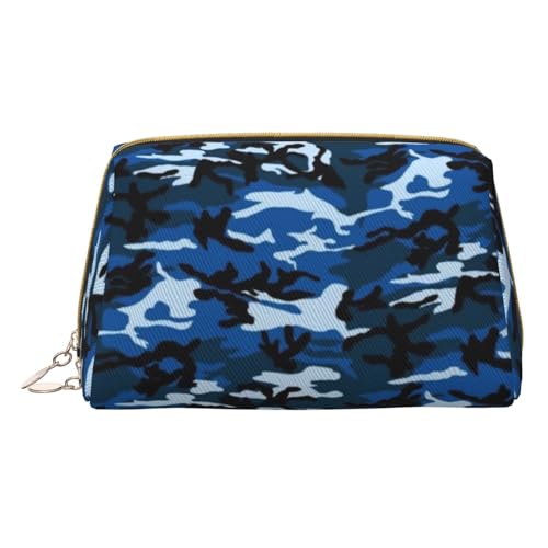 Kosmetiktasche aus Leder mit afrikanischem Nationalmuster, tragbare Kulturbeutel, Organizer für Damen/Herren, blau camouflage, Einheitsgröße von KIROJA