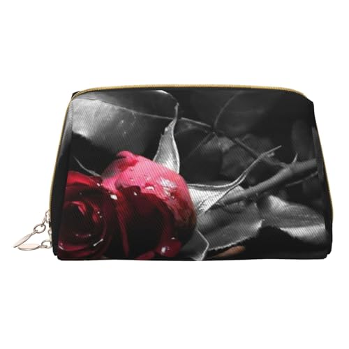 Kosmetiktasche aus Leder mit roter Rose auf Klavier, für Reisen, tragbare Kulturbeutel, Organizer für Damen/Herren, Gothic Black Roses, Einheitsgröße von KIROJA