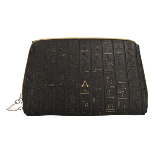 Make-up-Tasche für Reisen, Leder, Motiv: Hirsch, Bär, Elch, für Reisen, tragbar, Kulturbeutel, Organizer für Damen/Herren, Antike ägyptische Hieroglyphene, Einheitsgröße von KIROJA