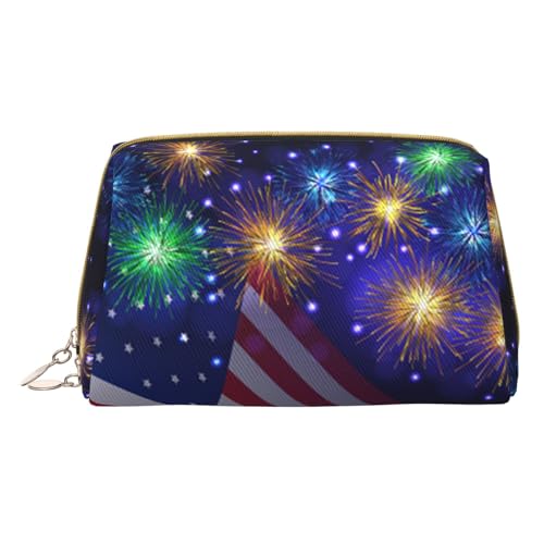 Make-up-Tasche mit amerikanischer Flagge von Firework, 4. Juli, Leder, Kosmetiktasche, tragbar, Kulturbeutel, Organizer für Damen/Herren, Feuerwerk Amerikanische Flagge 4. Juli, Einheitsgröße von KIROJA