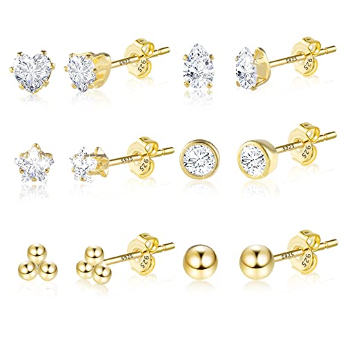 Kleine Gold Ohrstecker Ohrringe Set für Damen, 6 Paar 925 Silber Ohrringe Set Damen Zirkonia Knorpel Kleine Ohrstecker Set Hypoallergen Gold Ohrstecker für Mädchen von KISSPAT