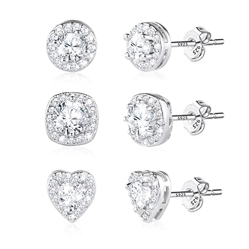 Silber 925 Kleine Ohrstecker Ohrringe Set für Damen, 3 Paar Herren Ohrstecker Silber 925 Ohrringe Set Winzige Runde Zirkonia Sterling Silber CZ Kleine Knorpel Tragus Ohrringe für Mädchen von KISSPAT