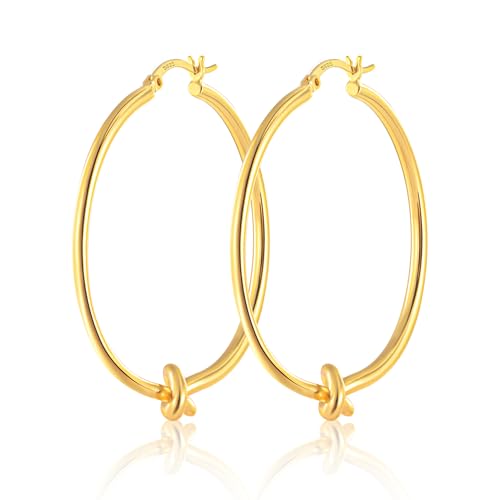 Große Gold Creolen Ohrringe für Damen, 14 Karat Gold Statement Knoten Creolen Ohrringe 925 hypoallergen große Ohrringe für Frauen und Mädchen Schmuck Geschenk 5,1 cm von KISSPAT